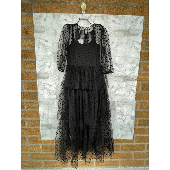 Amy Lynn Dover Tiered Mesh Dress in black with a polka dress size Small - Picture 9 of 13